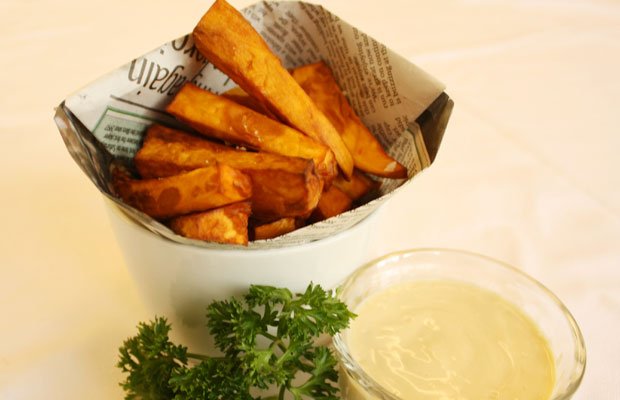 
          
            Sweet French Fries with Vegan Tofu Mayonnaise - Clearspring
          
        