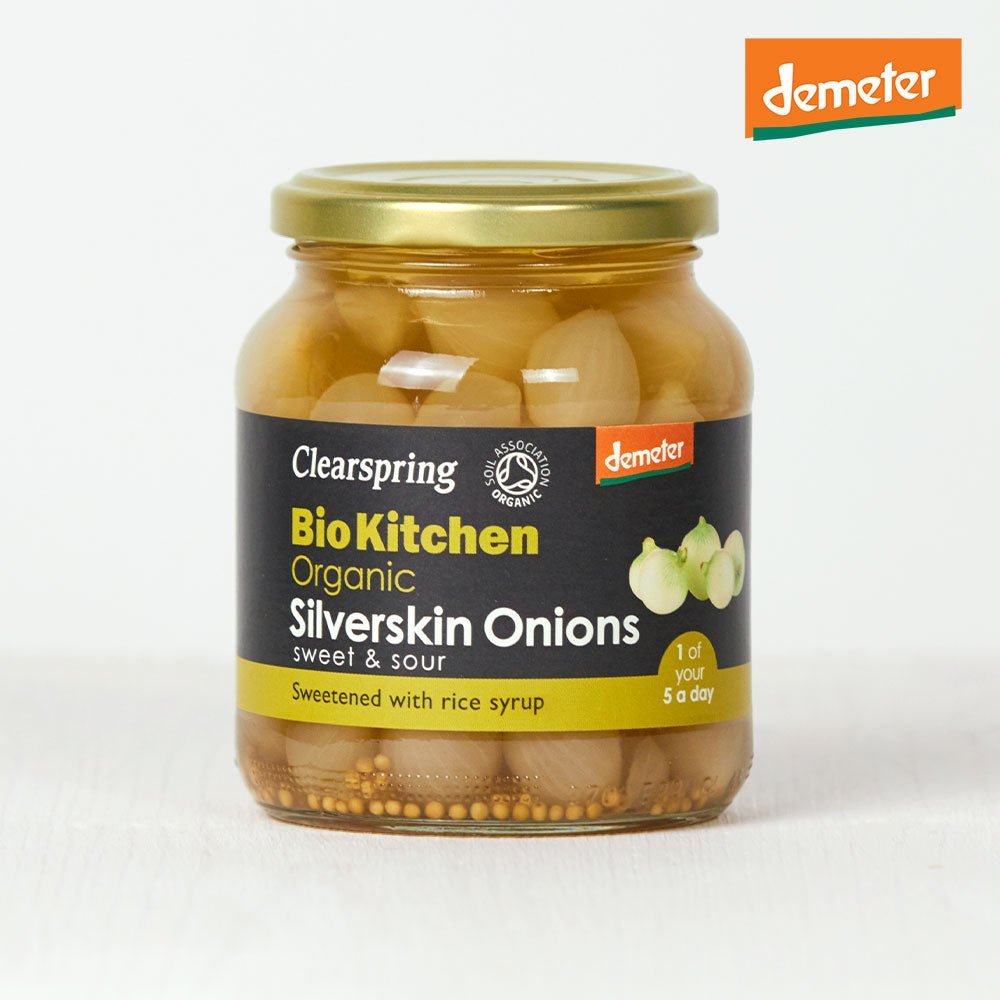 Clearspring Bio Kitchen Organic / Demeter Silverskin Onions - Sweet & Sour (Pickled) (6 Pack)