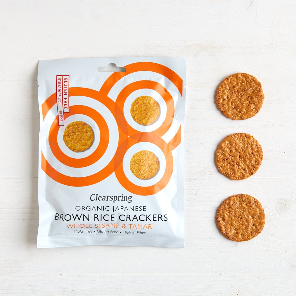 Clearspring Organic Japanese Brown Rice Crackers - Whole Sesame & Tamari