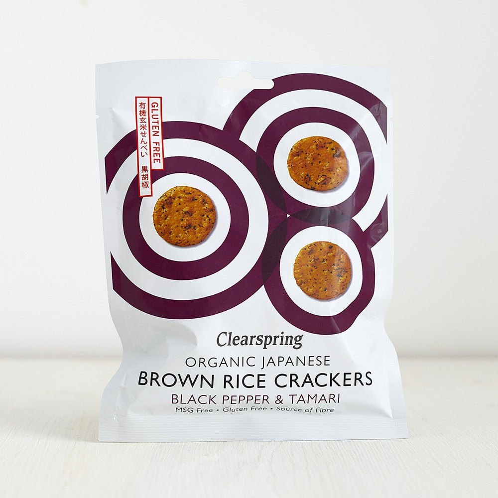 Clearspring Organic Japanese Brown Rice Crackers - Black Pepper &amp; Tamari
