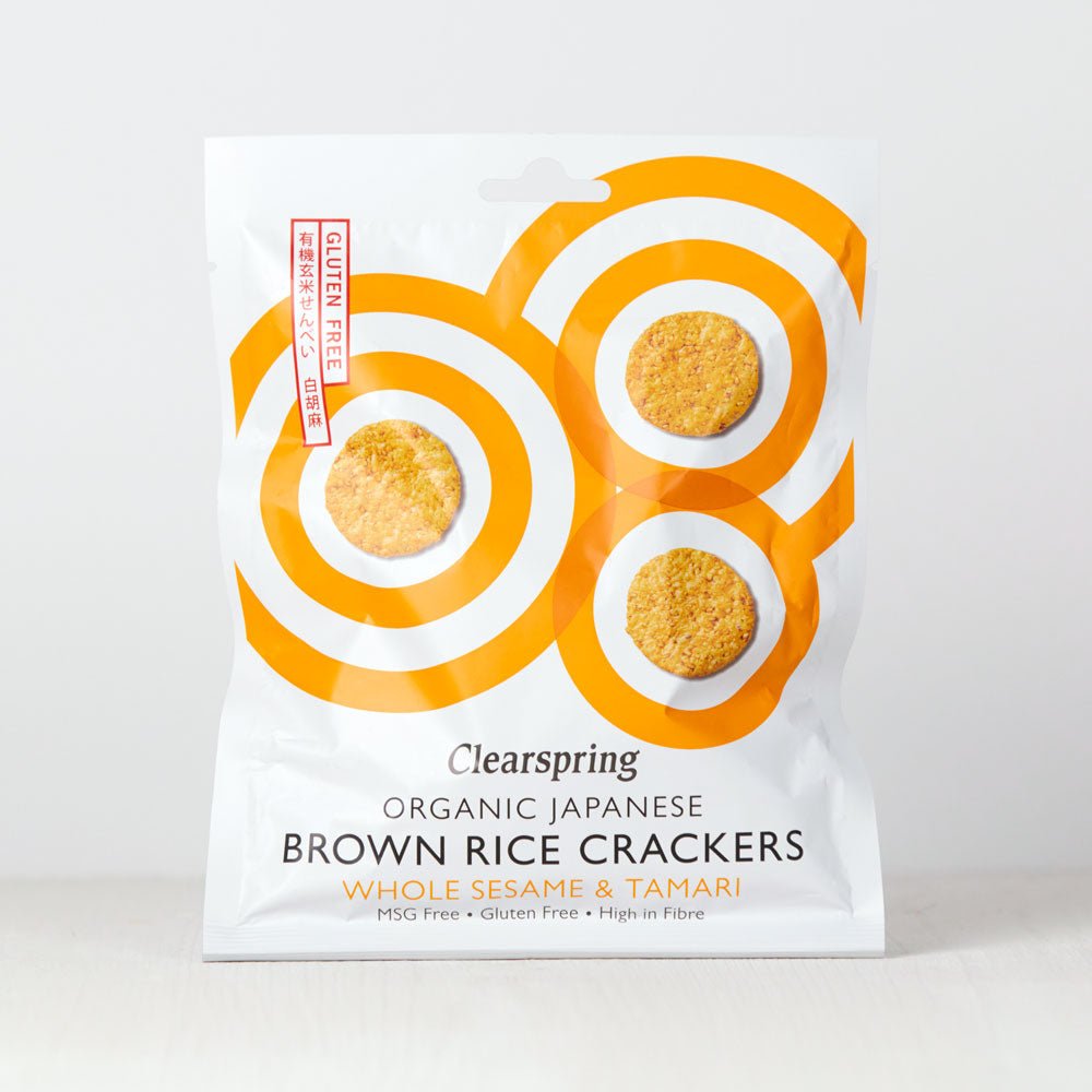 Clearspring Organic Japanese Brown Rice Crackers - Whole Sesame &amp; Tamari