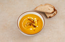 Miso Pumpkin Soup with Creamy Tofu and Crispy Shiitake Mushrooms