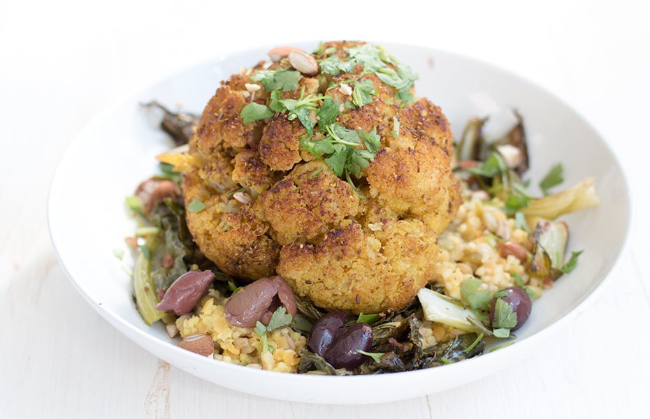 
          
            Whole Smoked Cauliflower on a Bed of Millet - Clearspring
          
        