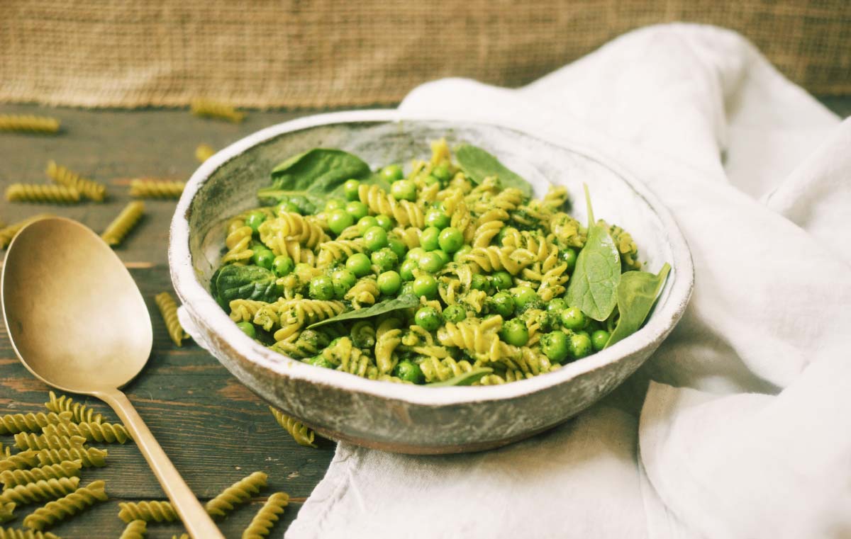 
          
            Green Pea & Quinoa Fusilli with Watercress & Coconut Pesto - Clearspring
          
        