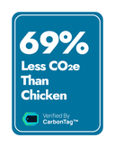 CarbonTag verification logo '69% Less CO2e Than Chicken'