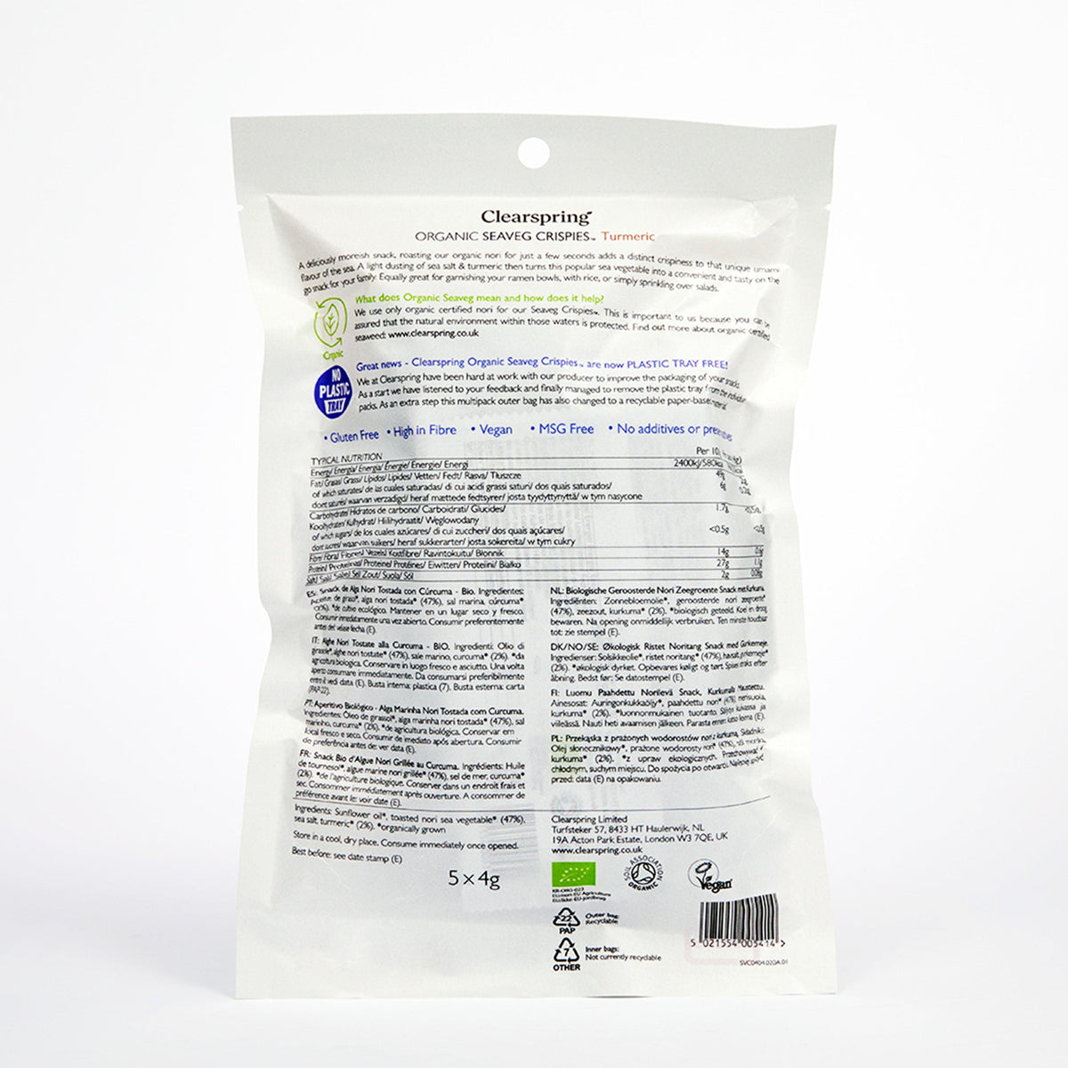 Organic Seaveg Crispies Multipack - Turmeric (Crispy Seaweed Thins) (6 Pack)