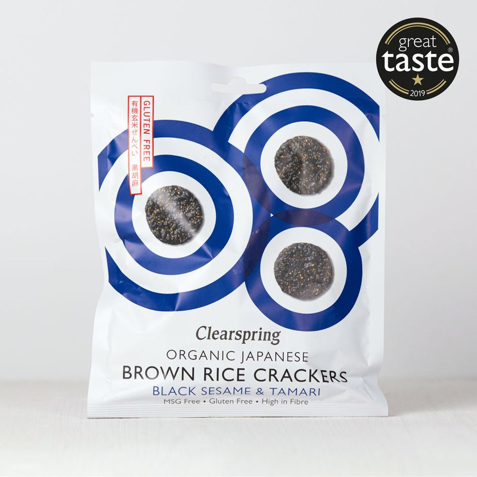 Organic Japanese Brown Rice Crackers - Black Sesame & Tamari | Clearspring