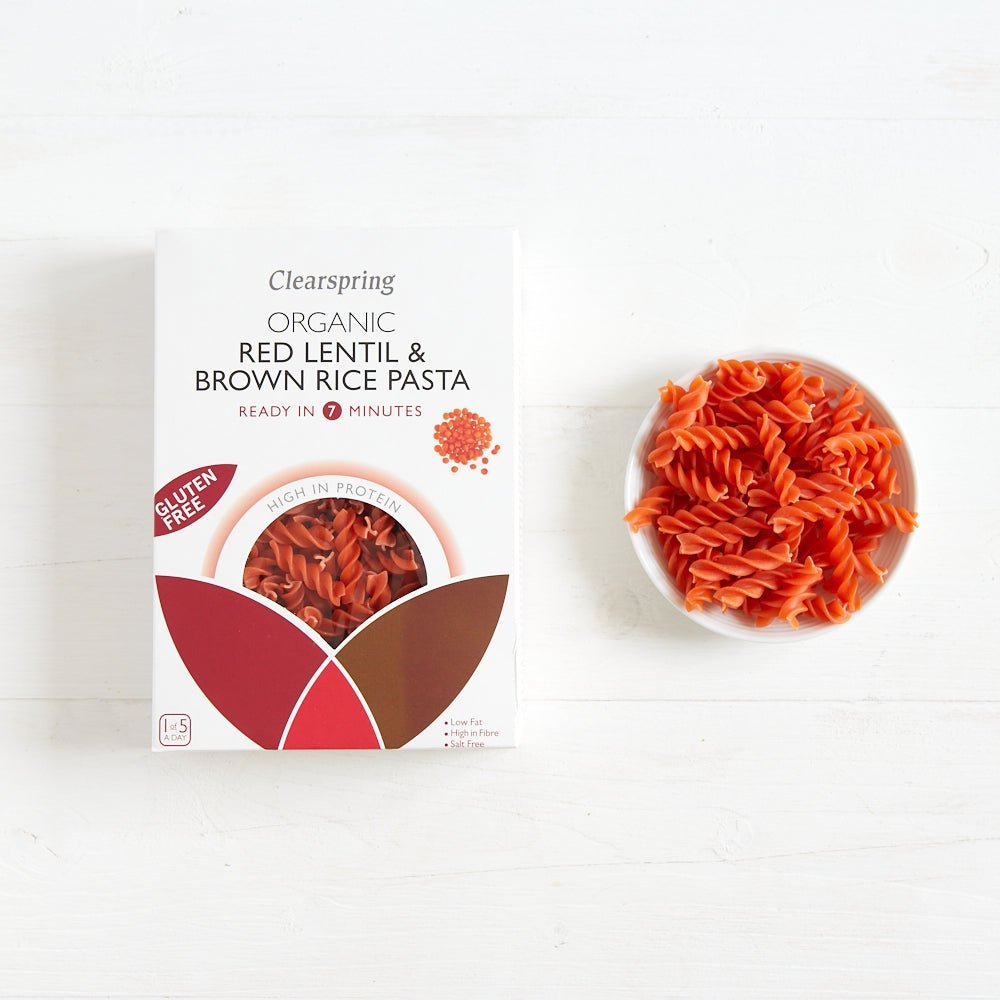 Clearspring Organic Gluten Free Red Lentil &amp; Brown Rice Pasta (8 Pack)