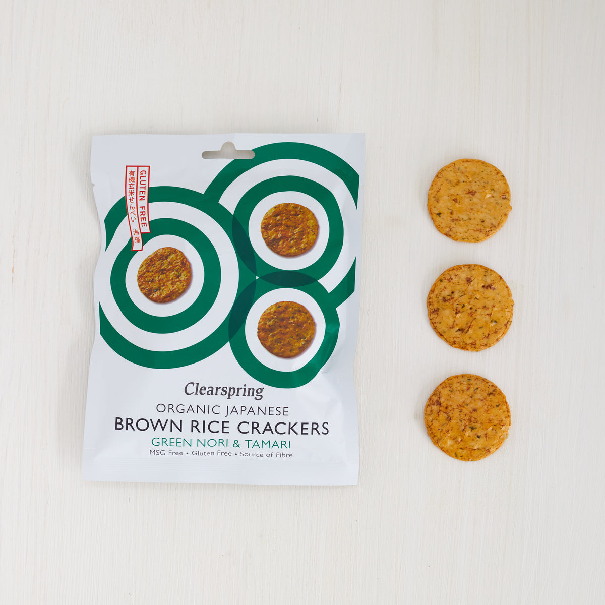 Japanese Brown Rice Ranch 99 Organic Japanese Brown Rice Crackers - Green Nori & Tamari | Clearspring