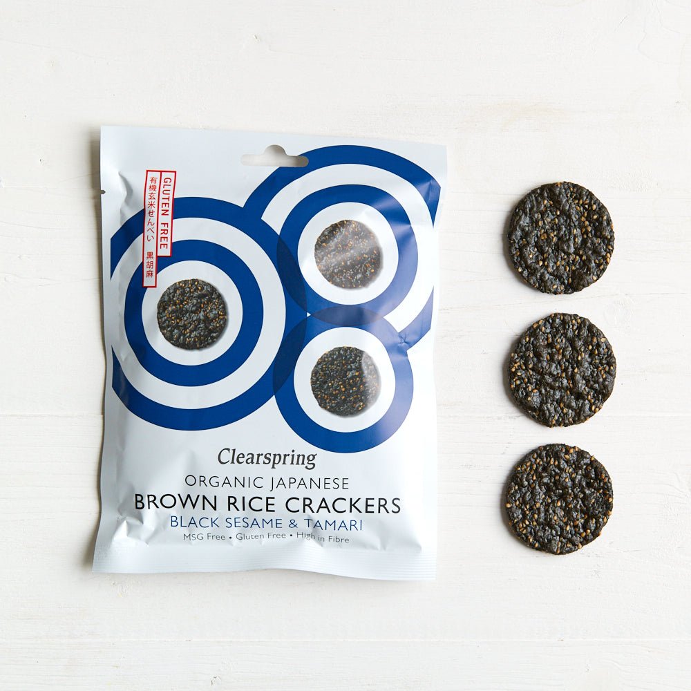 Clearspring Organic Japanese Brown Rice Crackers - Black Sesame & Tamari