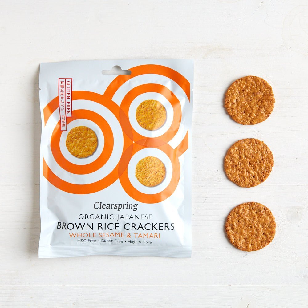 Clearspring Organic Japanese Brown Rice Crackers - Whole Sesame & Tamari (12 Pack)