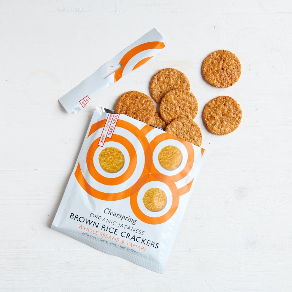 Clearspring Organic Japanese Brown Rice Crackers - Whole Sesame &amp; Tamari