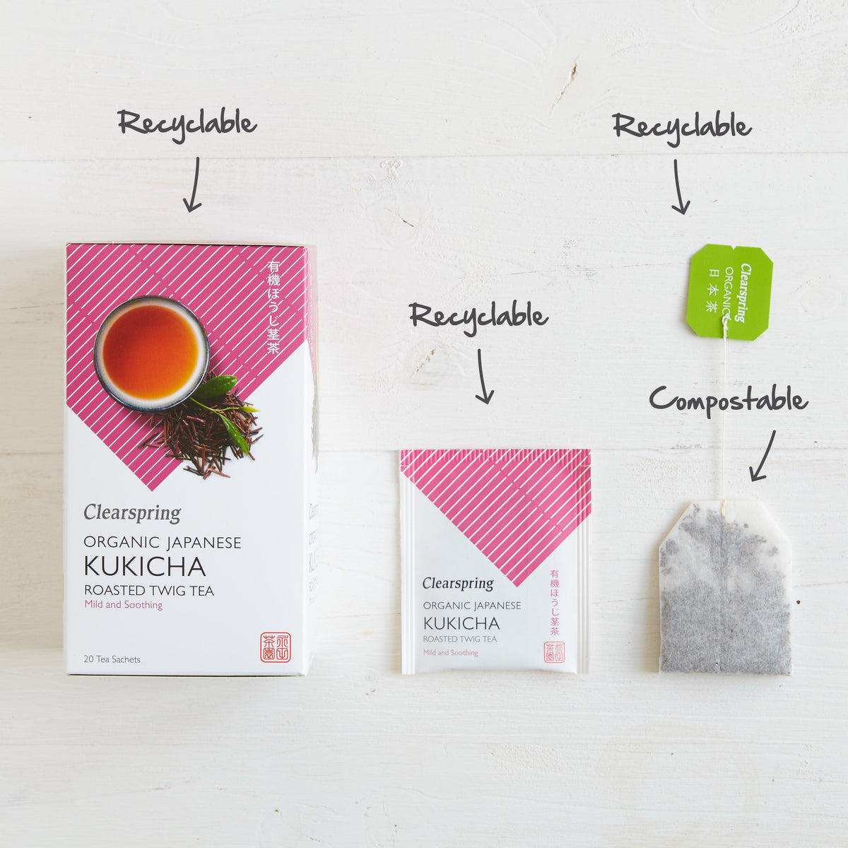 Clearspring Organic Japanese Kukicha - 20 Tea Sachets (4 Pack)