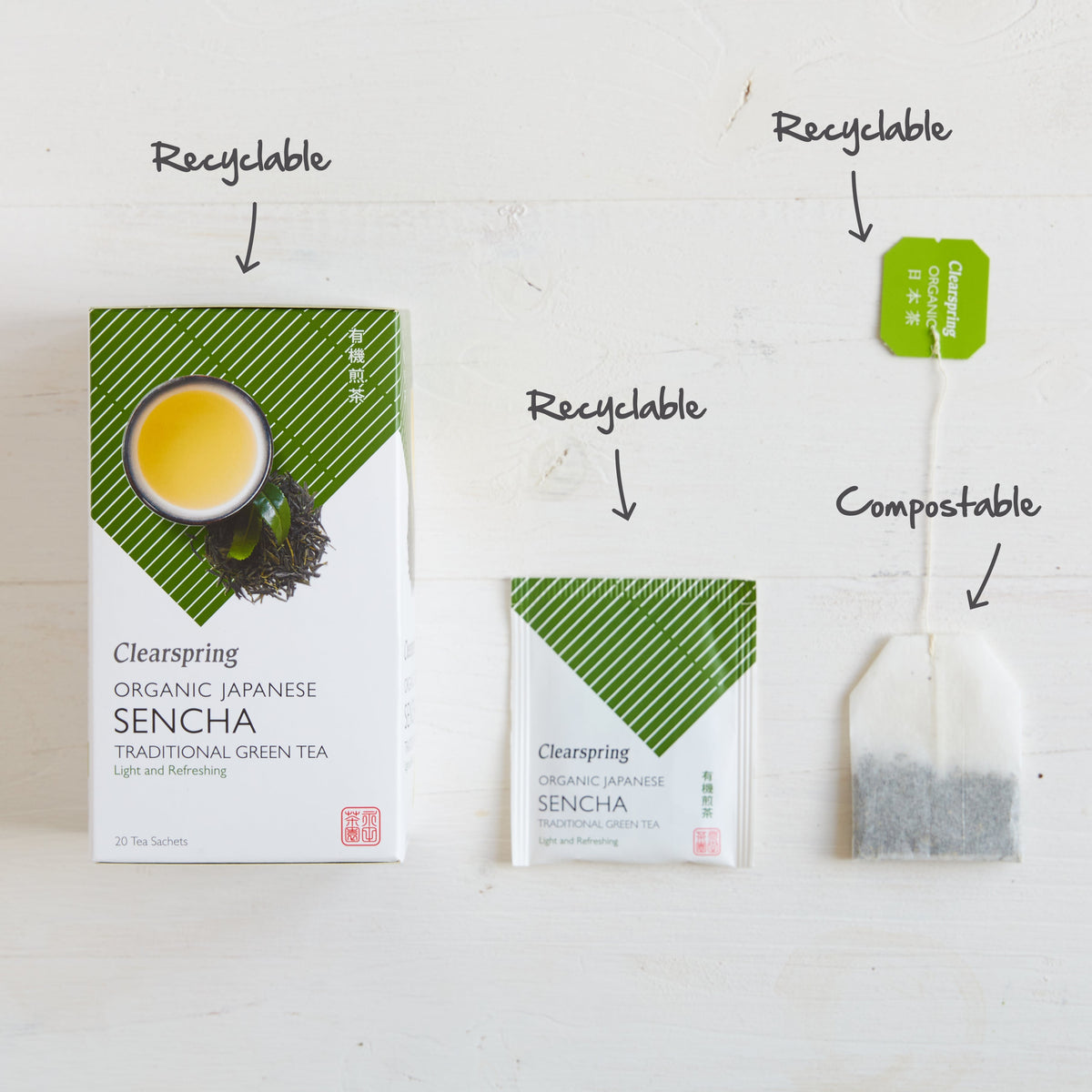Clearspring Organic Japanese Sencha Green Tea - 20 Tea Sachets (4 Pack)